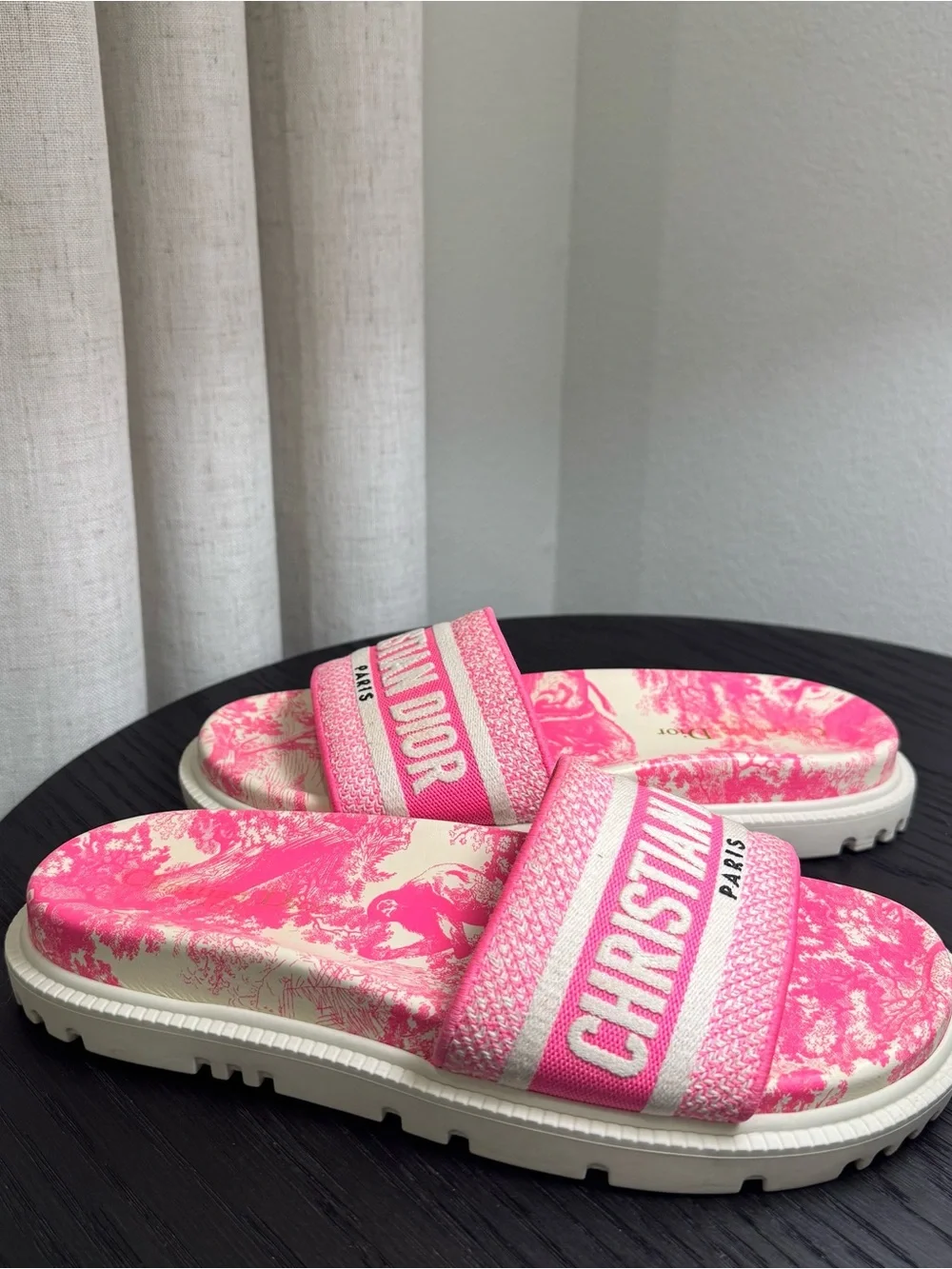Christian Dior Dway Slide Sandals Logo Toile de Jouy Pink 38
